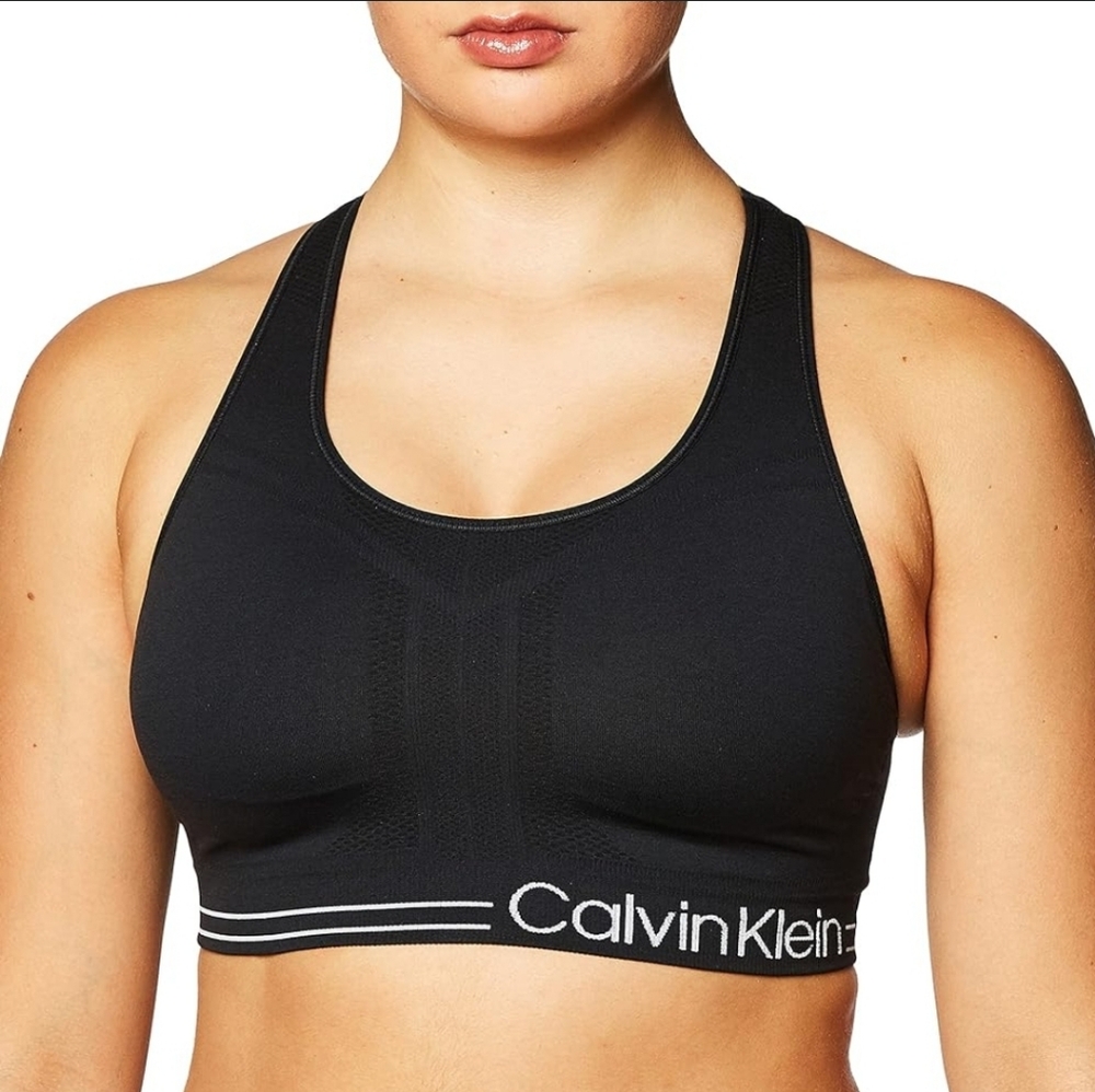 Calvin Klein Performance size Medium Impact Sports Bra Black Racer Back Crop Top